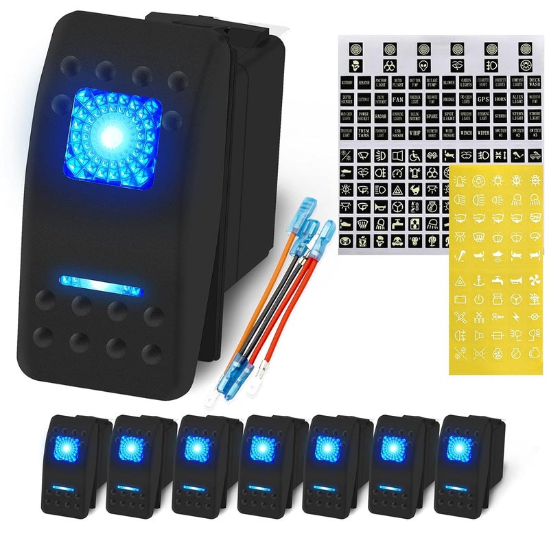 DAIERTEK 20A 12V Blue LED Illuminated Waterproof Rocker Switch - 8 Pack - Image 1