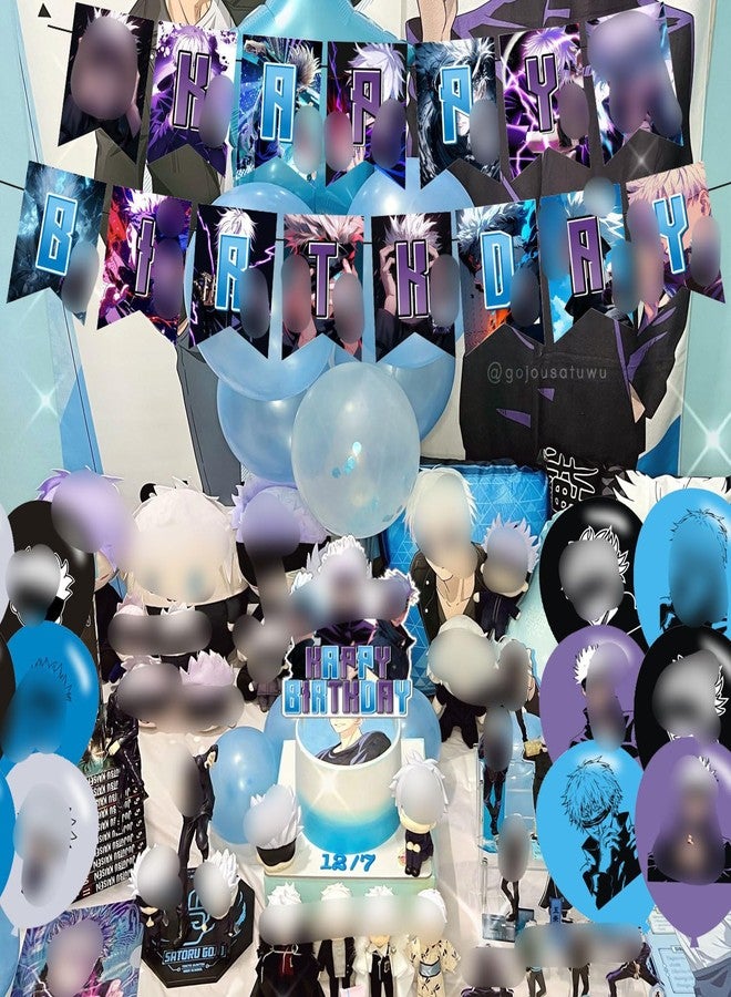 PINUO Anime Theme Birthday Banner, Cake Topper, Latex Balloons, Purple - Image 4