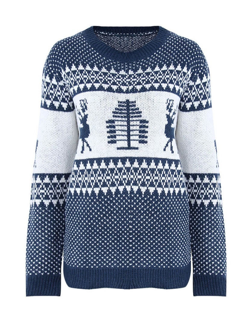 NIBEMINENT Christmas Knitted Sweater Women's Round Neck Hoodie Long Sleeve Lazy Style Cartoon Pattern Sweater Autumn  Collection