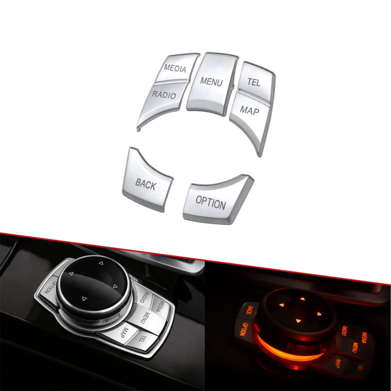 x xotic tech 7Button 7Key Multimedia Control Knob Button iDrive Cover Trims Compatible with BMW 2 3 4 5 6 x5 x6 z4 i3 M Series 20142017Silver