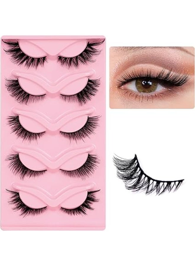 False eyelash,5 Pairs Fox False Eyelashes,Naturally curled faux mink lashes, 3D Eyelashes Handmade False Eyelash Set, Professional False Eyelashes Voluminous, thick strip lashes - Image 1