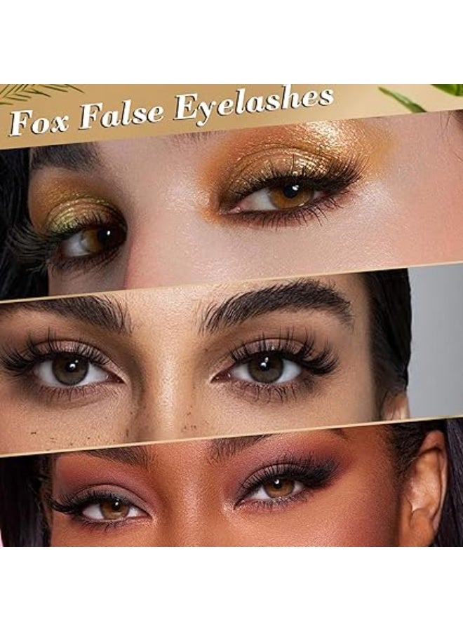 False eyelash,5 Pairs Fox False Eyelashes,Naturally curled faux mink lashes, 3D Eyelashes Handmade False Eyelash Set, Professional False Eyelashes Voluminous, thick strip lashes - Image 5