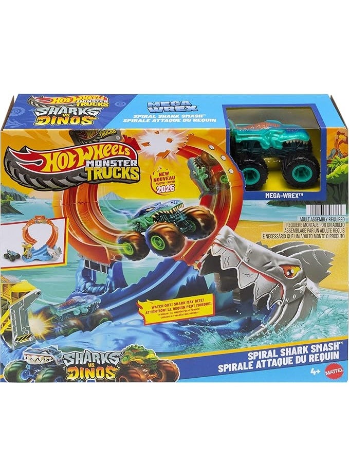 Hot Wheels Monster Trucks Corkscrew Shark Smash JFR08 - Image 1