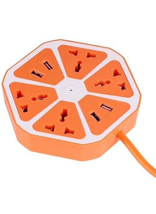 EVERNEST EVERNEST 10A 220V5060Hz Fire Flame Proof Hexagon 6 Socket Outlet Multi Plug Extension Board with with 4 USB Port 18 m Cord for Home OfficeColour May Vary  - Image 1
