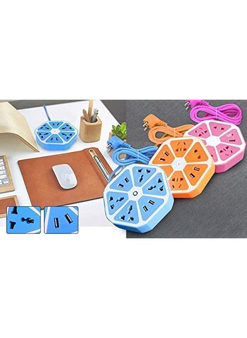 EVERNEST EVERNEST 10A 220V5060Hz Fire Flame Proof Hexagon 6 Socket Outlet Multi Plug Extension Board with with 4 USB Port 18 m Cord for Home OfficeColour May Vary  - Image 3