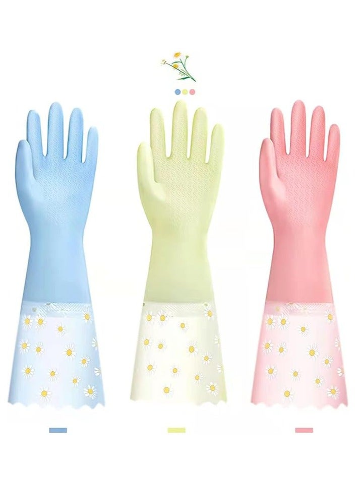 Dishwashing Cleaning Gloves 3Pairs, Large Reusable Rubber Gloves Non-Slip, Long Sleeves for Laundry Kitchen Gardening Waterproof Household, Kitchen Cleaning Food Handling, Painting, Pet Care  - Image 1