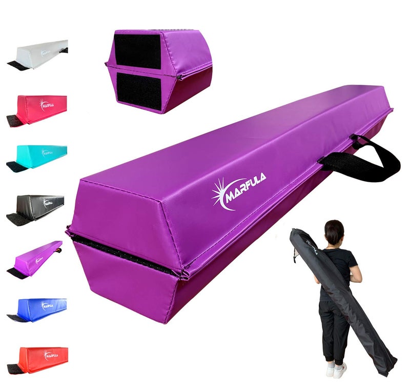 MARFULA 6 FT / 8 FT / 9 FT / 10 FT Balance Beam Folding Floor Gymnastics Equipment for Kids, Non Slip Base, Gymnastics Beam for Training Home Gym Use Purple - Image 1