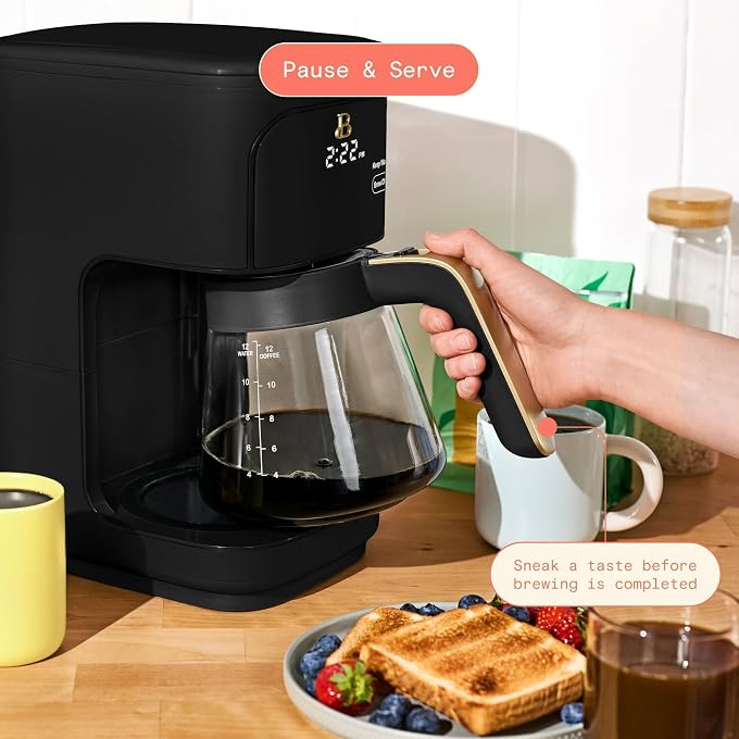 12 Cup Programmable Coffee Maker - Touch-Activated Display Drip Coffee Machine with 14 Cup Mode, Glass Carafe, Reusable Filter & 24-Hour Delay Brew (Black Sesame) - Image 2