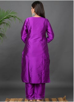 Riara Riara Embroidery Women Kurta Set With Dupatta Purple Round Neck M  - Image 5