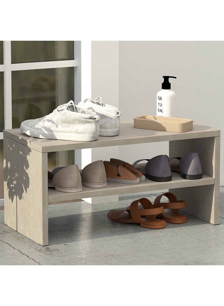 Mahmayi 2-Tier Stackable Shoe Rack, Wooden 2-Shelf Shoe Shoes Organizer Storage Shelf for Entryway Hallway Bathroom and Living Room - White Concrete - Image 1