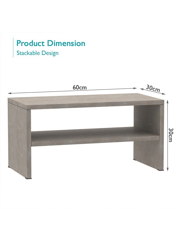 Mahmayi 2-Tier Stackable Shoe Rack, Wooden 2-Shelf Shoe Shoes Organizer Storage Shelf for Entryway Hallway Bathroom and Living Room - White Concrete - Image 2