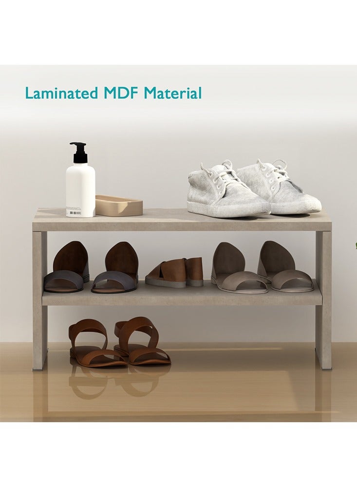 Mahmayi 2-Tier Stackable Shoe Rack, Wooden 2-Shelf Shoe Shoes Organizer Storage Shelf for Entryway Hallway Bathroom and Living Room - White Concrete - Image 3