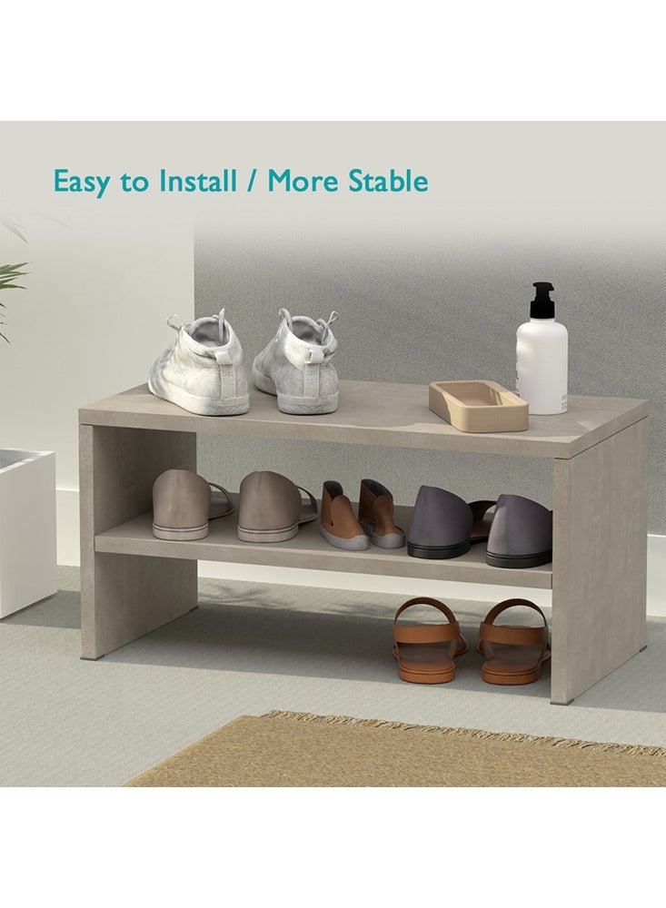 Mahmayi 2-Tier Stackable Shoe Rack, Wooden 2-Shelf Shoe Shoes Organizer Storage Shelf for Entryway Hallway Bathroom and Living Room - White Concrete - Image 4