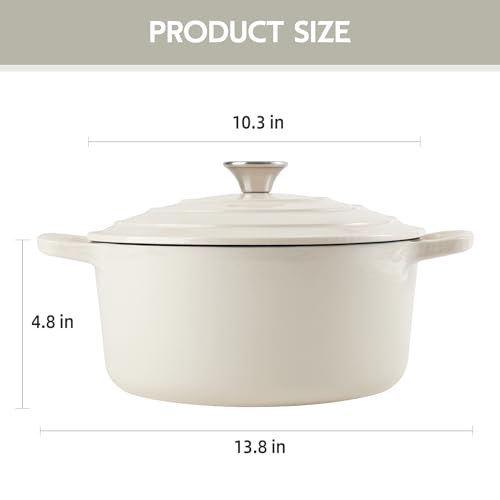 Alathote 6 Quart Dutch Oven Enameled Cast Iron with Lid - Big Dual Handles - Oven Safe up to 500°F - Classic Round Pot for Versatile Cooking Cream - Image 3