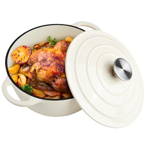 Alathote 6 Quart Dutch Oven Enameled Cast Iron with Lid - Big Dual Handles - Oven Safe up to 500°F - Classic Round Pot for Versatile Cooking Cream - Image 1