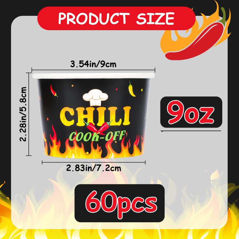 Purhapfre 60Pcs Chili Cook Off Decorations Chili Cook Off Bowls 9 oz Chili Cups Disposable Chili Tasting Cups Sample Cups for Tasting Chili Cook Off Supplies Tasting Bowls Cups - Image 2