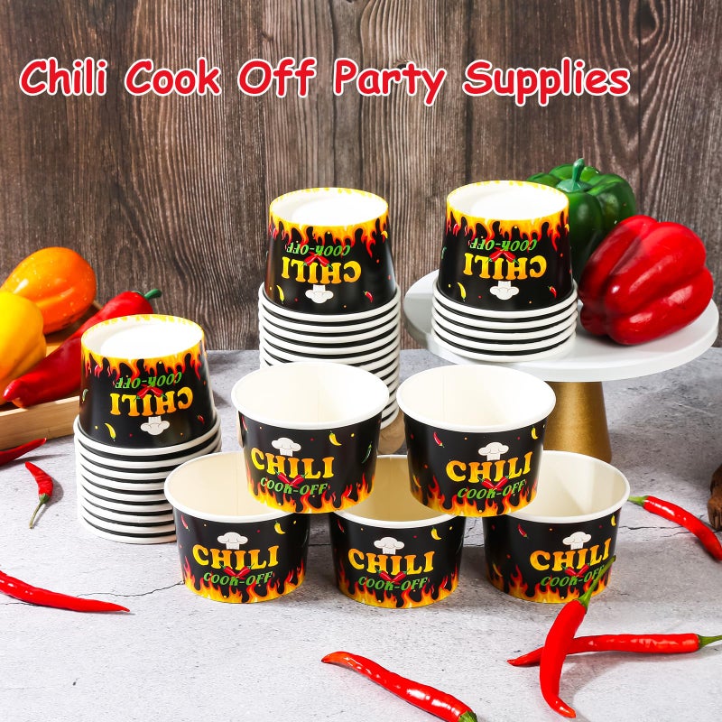 Purhapfre 60Pcs Chili Cook Off Decorations Chili Cook Off Bowls 9 oz Chili Cups Disposable Chili Tasting Cups Sample Cups for Tasting Chili Cook Off Supplies Tasting Bowls Cups - Image 3