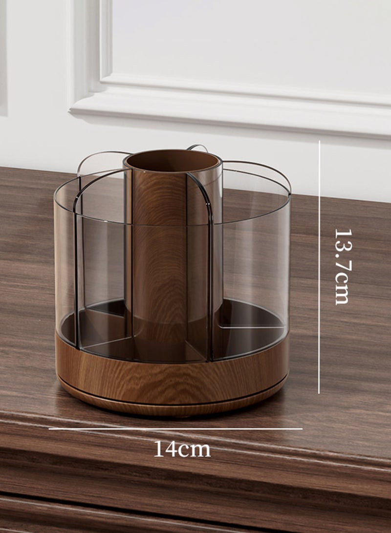 دائرة مربعة منظم أدوات مكياج دوّار 360 درجة – علبة تخزين أنيقة بقاعدة خشبية، سهلة الوصول لمستحضرات التجميل - Image 4