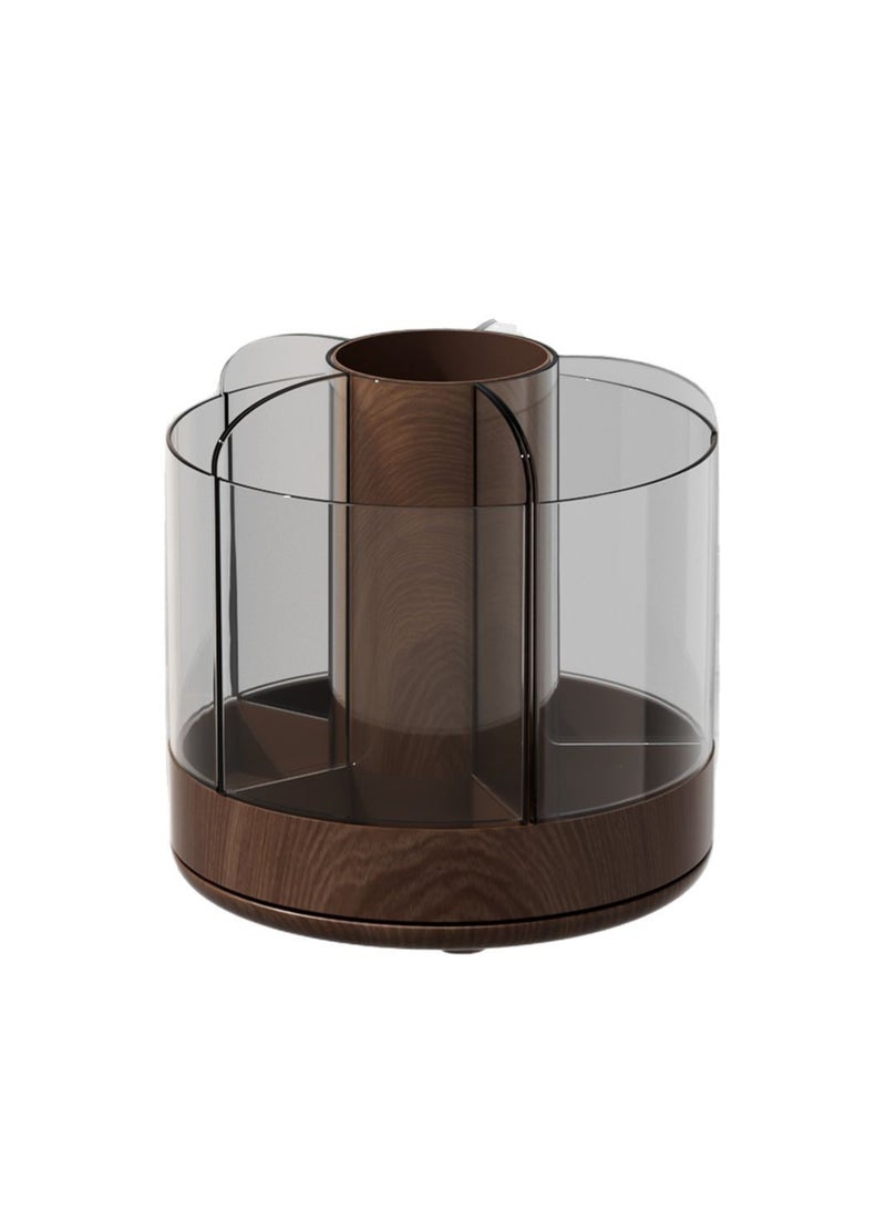 دائرة مربعة منظم أدوات مكياج دوّار 360 درجة – علبة تخزين أنيقة بقاعدة خشبية، سهلة الوصول لمستحضرات التجميل - Image 5