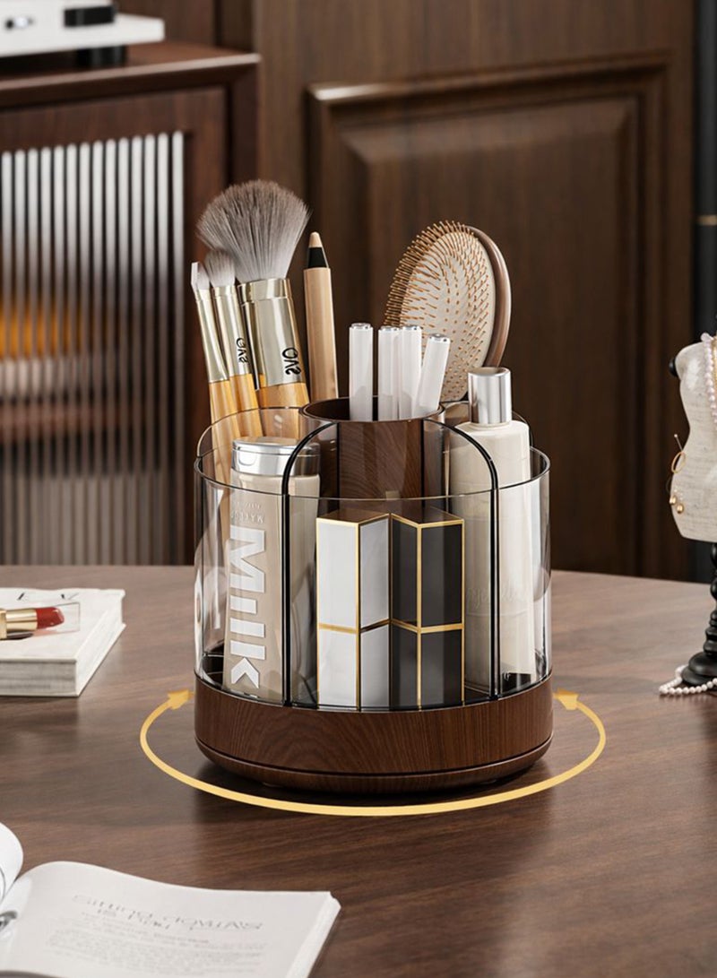 دائرة مربعة منظم أدوات مكياج دوّار 360 درجة – علبة تخزين أنيقة بقاعدة خشبية، سهلة الوصول لمستحضرات التجميل - Image 3
