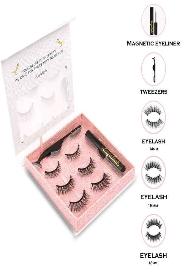 Layralash Magnetic False Eyelash and Magnetic Eyeliner Kit, Eye Makeup Waterproof Liquid Eye Liner, 3D Faux Mink Eye Lashes Natural Reusable Lashes 3 Pairs, Free Applicator - Image 3