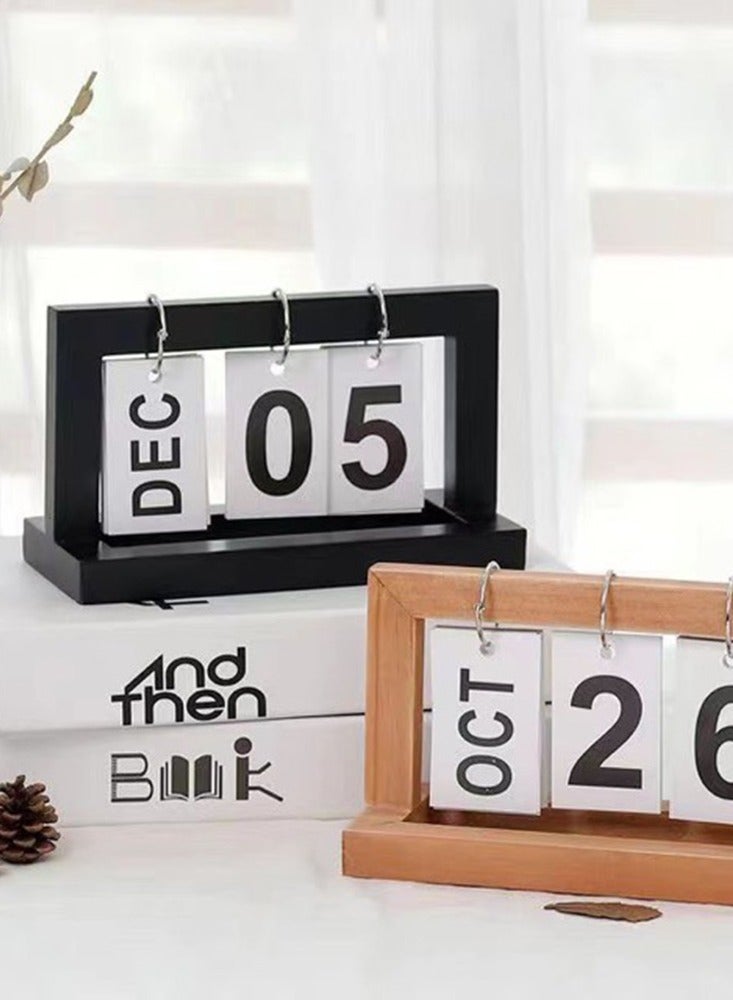 Wooden Creative Desk Calendar Perpetual Standing Flip Daily Desktop Accessories for Home Office Study Decor - Image 5