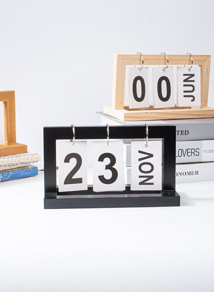Wooden Creative Desk Calendar Perpetual Standing Flip Daily Desktop Accessories for Home Office Study Decor - Image 3