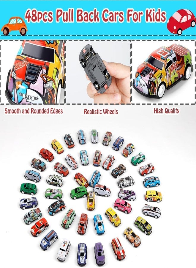kiyasu 48 Piece Pull Back Car Toy Set, Alloy Mini Metal Truck and Sports Racing Vehicles Collection for Kids, with Storage Container (Multicolor) - Image 4