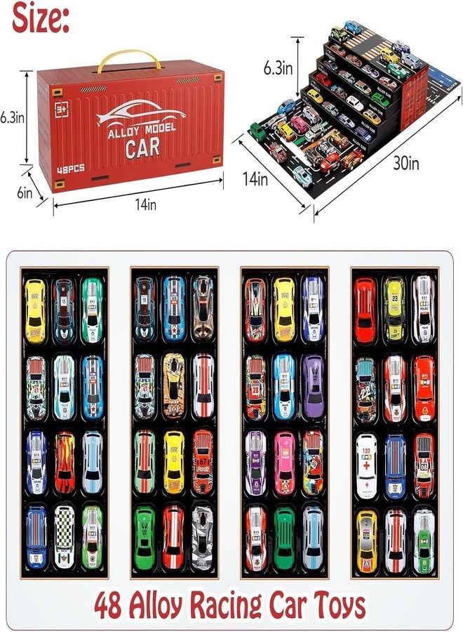 kiyasu 48 Piece Pull Back Car Toy Set, Alloy Mini Metal Truck and Sports Racing Vehicles Collection for Kids, with Storage Container (Multicolor) - Image 3