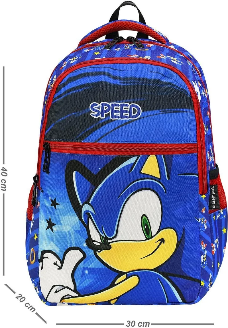 ماشو تريند 3 Compartment Speed Sonic School Bag + Lunch Box + Water Bottle - Sonic Bag Primary School Bag