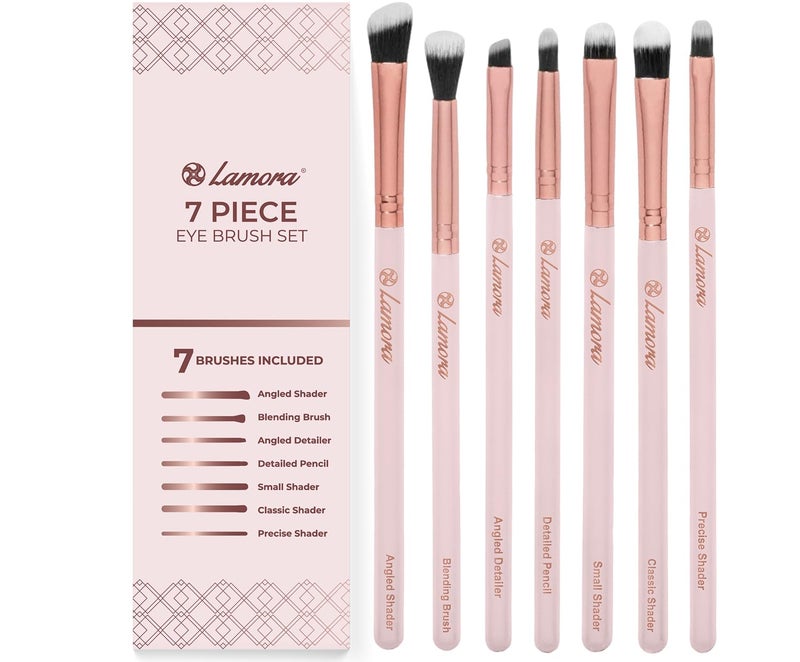 Lamora Eyeshadow Brush Set - Precision Eyeshadow Brushes For Blending Smudging Shading Defining Powdered and Liquid Eye Make-Up - 7Pc Pro Eye Makeup Brushes With Vegan Bristles - Image 1
