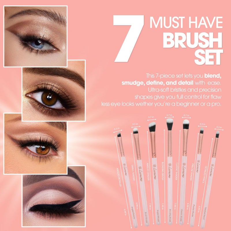 Lamora Eyeshadow Brush Set - Precision Eyeshadow Brushes For Blending Smudging Shading Defining Powdered and Liquid Eye Make-Up - 7Pc Pro Eye Makeup Brushes With Vegan Bristles - Image 2