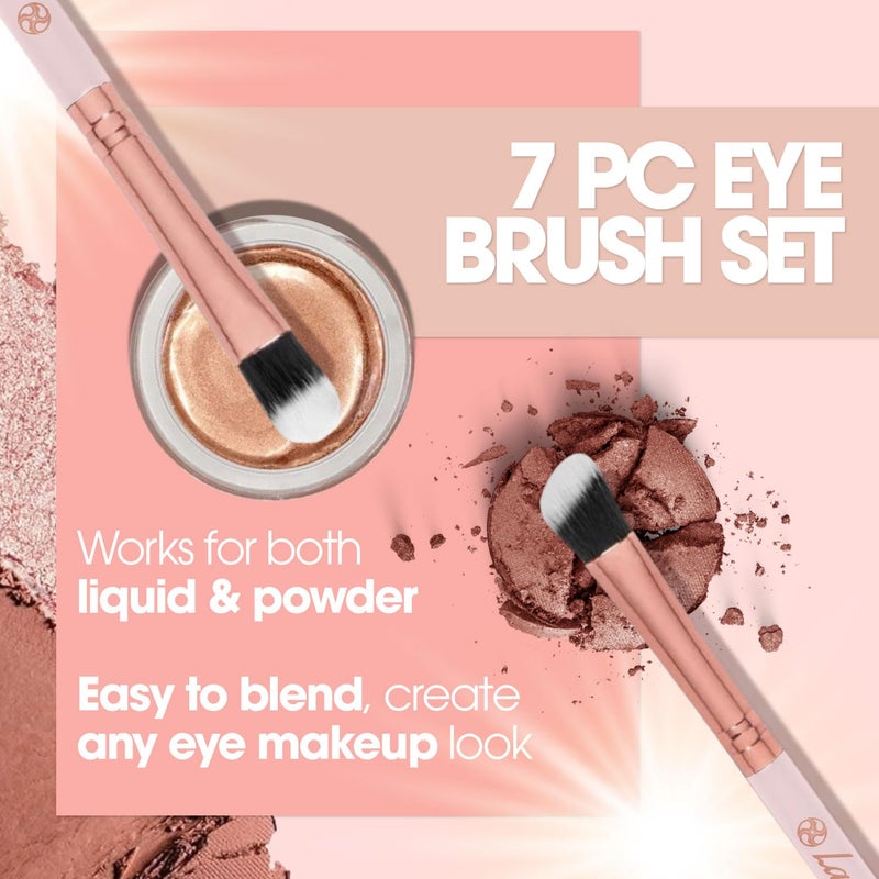 Lamora Eyeshadow Brush Set - Precision Eyeshadow Brushes For Blending Smudging Shading Defining Powdered and Liquid Eye Make-Up - 7Pc Pro Eye Makeup Brushes With Vegan Bristles - Image 3
