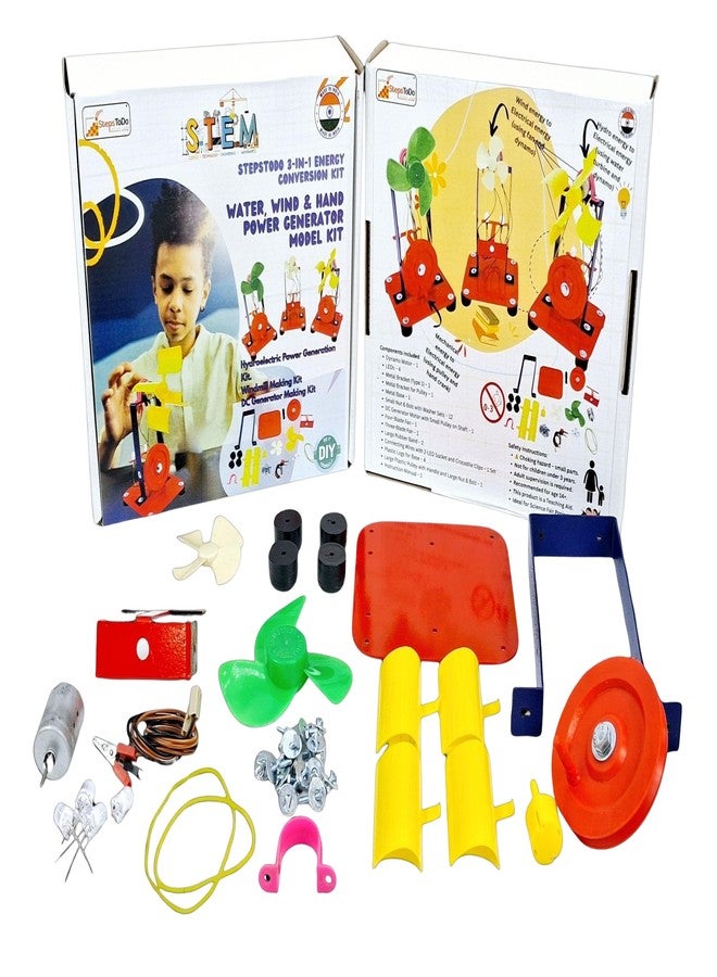 StepsToDo 3-in-1 Energy Conversion STEM Kit | Generate Electricity Using Water, Wind & Motion | DIY Science Kit with Generator, Turbine, Windmill, Hydroelectric Model - Image 1