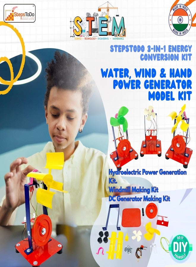 StepsToDo 3-in-1 Energy Conversion STEM Kit | Generate Electricity Using Water, Wind & Motion | DIY Science Kit with Generator, Turbine, Windmill, Hydroelectric Model - Image 5