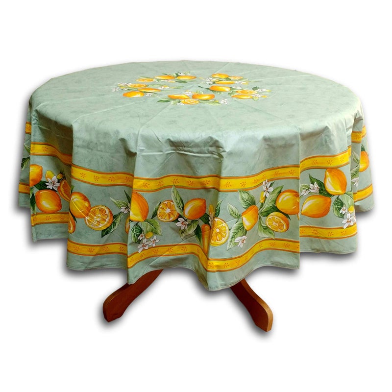 La Cigale Citron Wipeable Tablecloth Spill Resistant Acryllic Coated, Floral Cotton French Provencal Tablecloth for Rectangle Tables, for Indoor and Outdoors, Green, 71-in Round - Image 5