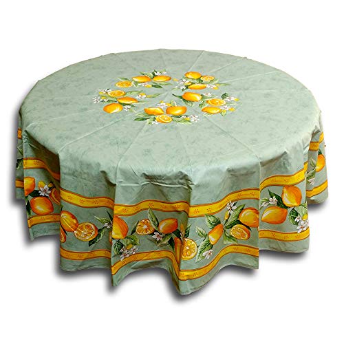 La Cigale Citron Wipeable Tablecloth Spill Resistant Acryllic Coated, Floral Cotton French Provencal Tablecloth for Rectangle Tables, for Indoor and Outdoors, Green, 71-in Round - Image 2