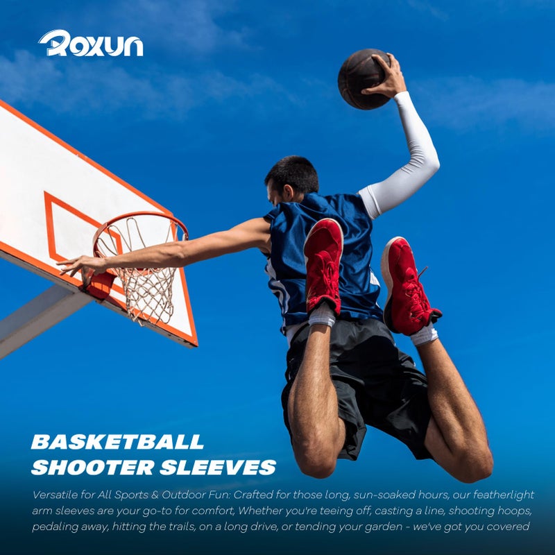 ROXUN 4 Pairs Arm Sleeves, Cooling UV Sun Protection Sports Compression for Men/Women Black+White+Red+Orange - Image 3