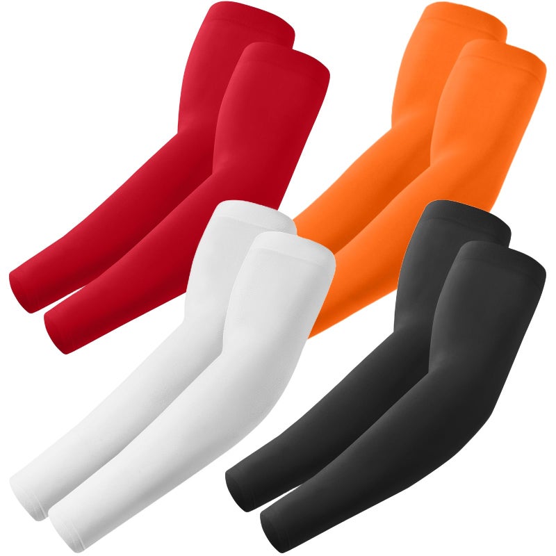 ROXUN 4 Pairs Arm Sleeves, Cooling UV Sun Protection Sports Compression for Men/Women Black+White+Red+Orange - Image 1