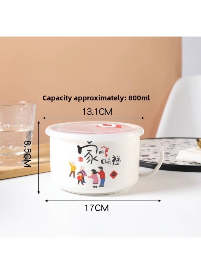Ceramic Instant Noodle Bowl Rice Bowl Bowl With Lid And Handle Fresh-keeping Bowl Instant Noodle Bowl Bento Box Soup Bowl For Work Microwave-Specifications:Medium Family  - Image 1