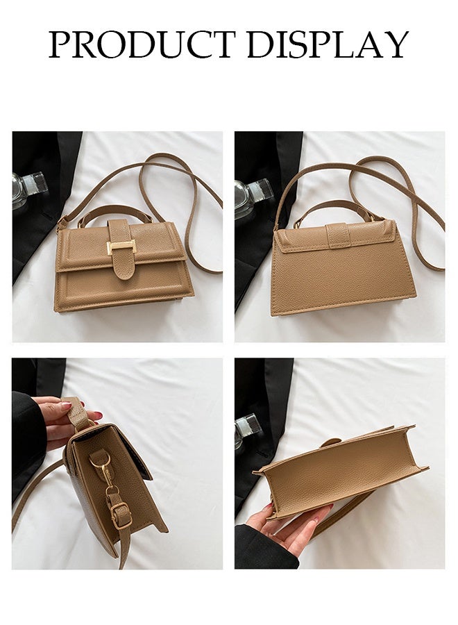DUNISO Vintage Leather Flap Handbag, Simple Classic Crossbody Bag With Adjustable Shoulder Strap, Women's Leather Wristlet Shoulder Bag For Travel, Shopping, Khaki - Image 5