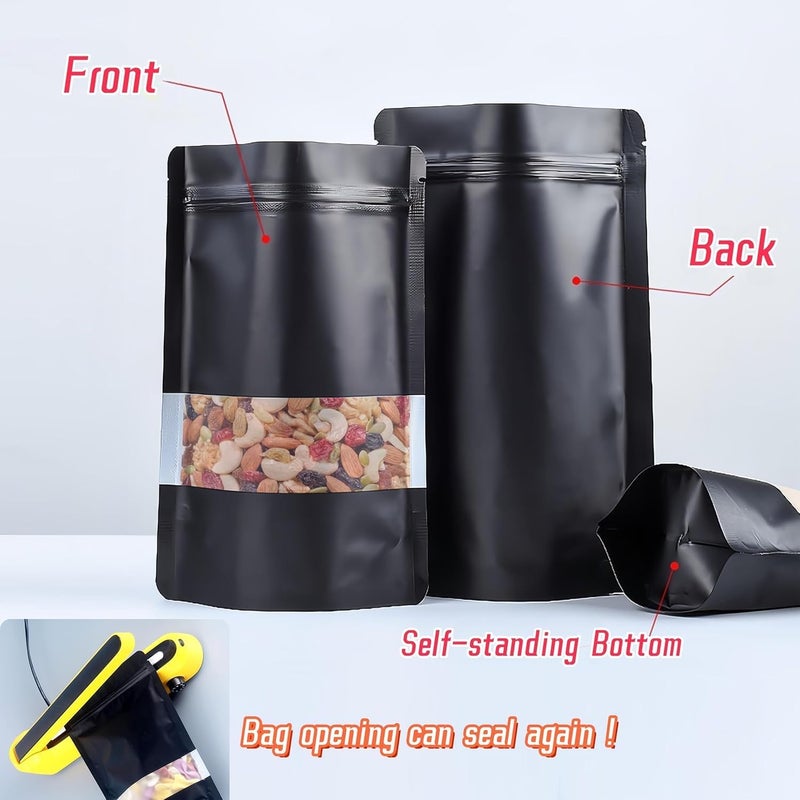 ChicAbode 100 Pack Stand-Up Pouch Bags, Black Mylar Bags with Window, Smell-Proof Ziplock Foil Pouches for Food Storage and Packaging (Black, 10 x 15 cm) - Image 3