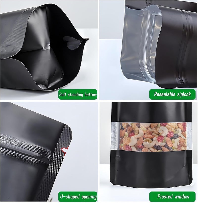 ChicAbode 100 Pack Stand-Up Pouch Bags, Black Mylar Bags with Window, Smell-Proof Ziplock Foil Pouches for Food Storage and Packaging (Black, 10 x 15 cm) - Image 4