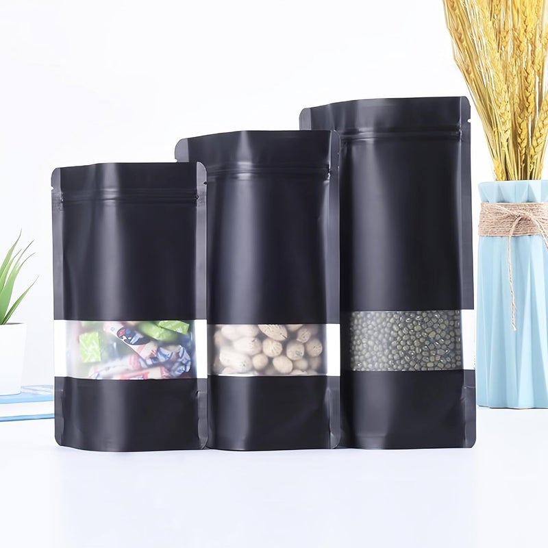 ChicAbode 100 Pack Stand-Up Pouch Bags, Black Mylar Bags with Window, Smell-Proof Ziplock Foil Pouches for Food Storage and Packaging (Black, 10 x 15 cm) - Image 5