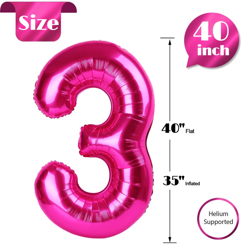 IWERP Hot Pink 3 Balloon, Number Balloons 40 Inch, 3rd Birthday Decorations for Kids Girls Women Party Supplies for Party Decorations, Number 3 Balloon - Image 5