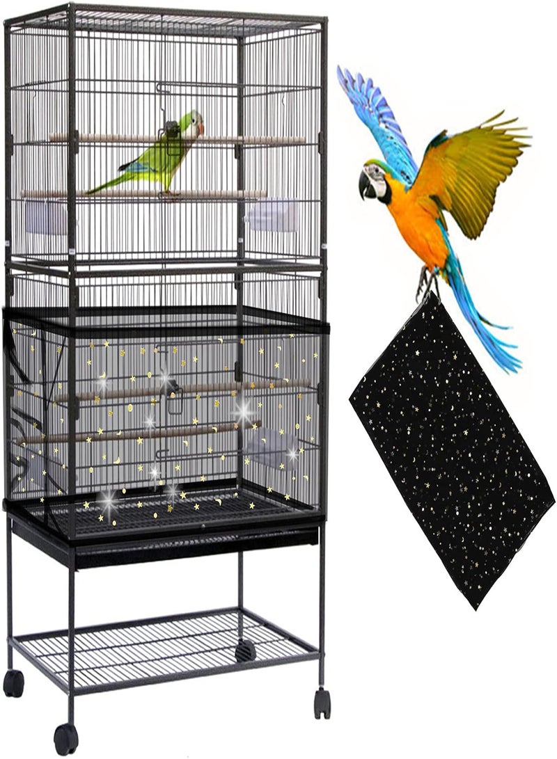 GGOOT Adjustable Bird Cage Cover,  Bird Cage Seed Catcher, Large Soft Nylon Mesh Net with Twinkle Moon Star, Birdcage Cover Skirt Seed Guard for Parrot Parakeet Macaw Round Square Cages (Black) - Image 1