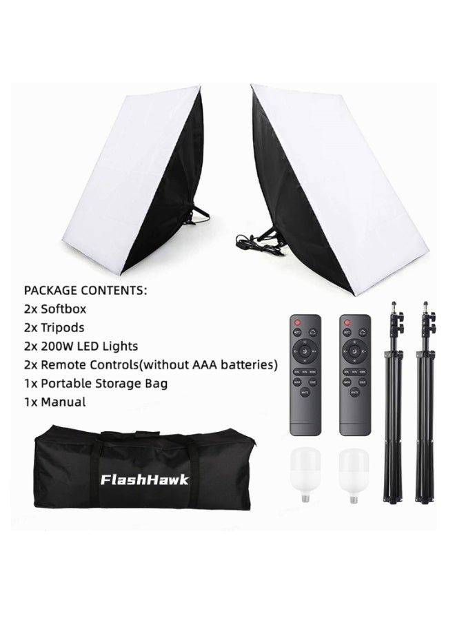 Glanfen Photography Lighting Kit, 2 Pcs 200W 3 Colors Bulbs Soft Boxes with Remote Controls and Carry Bag for Portrait Product Shooting