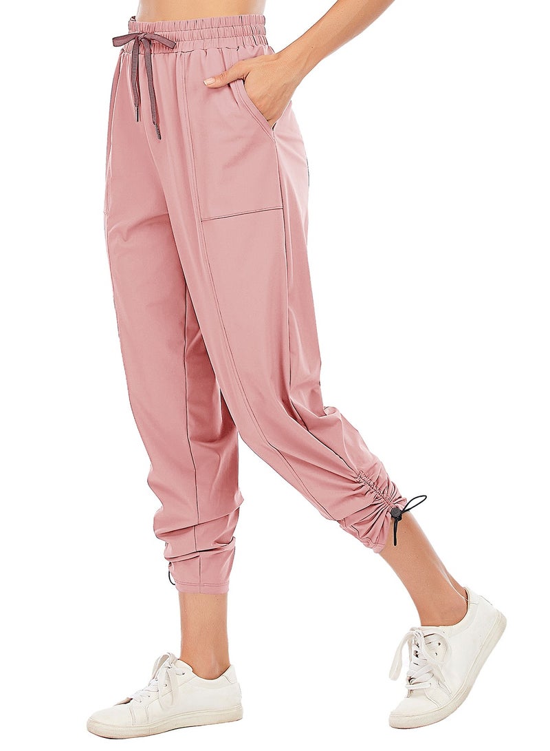 Loquat Pink loose yoga running pants Small leg drawstring high waist stretch tight waist fitness pants lady  - Image 2