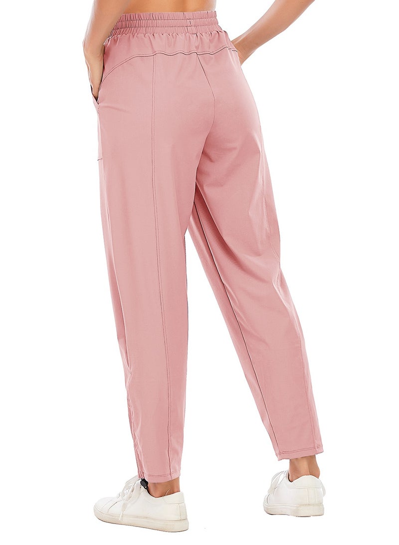 Loquat Pink loose yoga running pants Small leg drawstring high waist stretch tight waist fitness pants lady  - Image 3