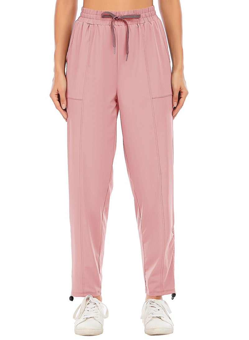 Loquat Pink loose yoga running pants Small leg drawstring high waist stretch tight waist fitness pants lady  - Image 1